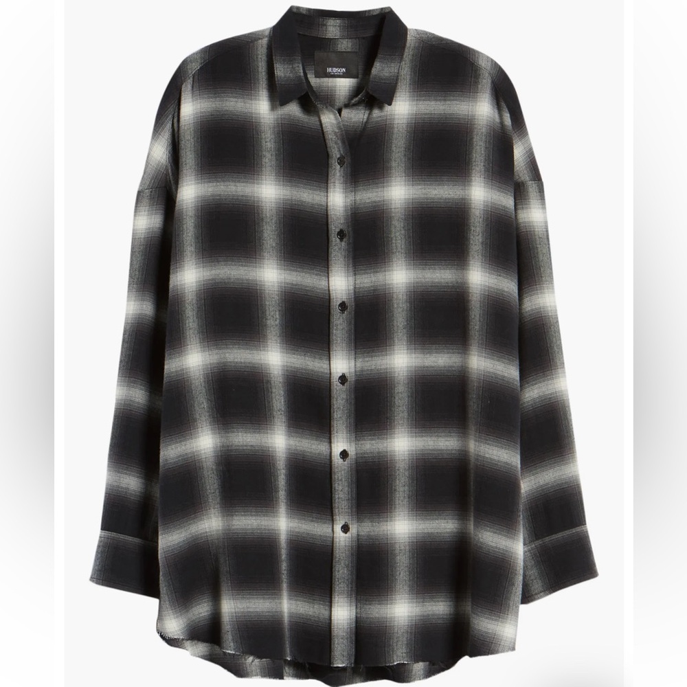 Hudson Weston Plaid Flannel Black and White Casual Button Down Shirt